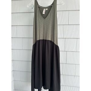 Dolan Left Coast Collection Sienna V-Neck Tank Dress Size L Army Green Black